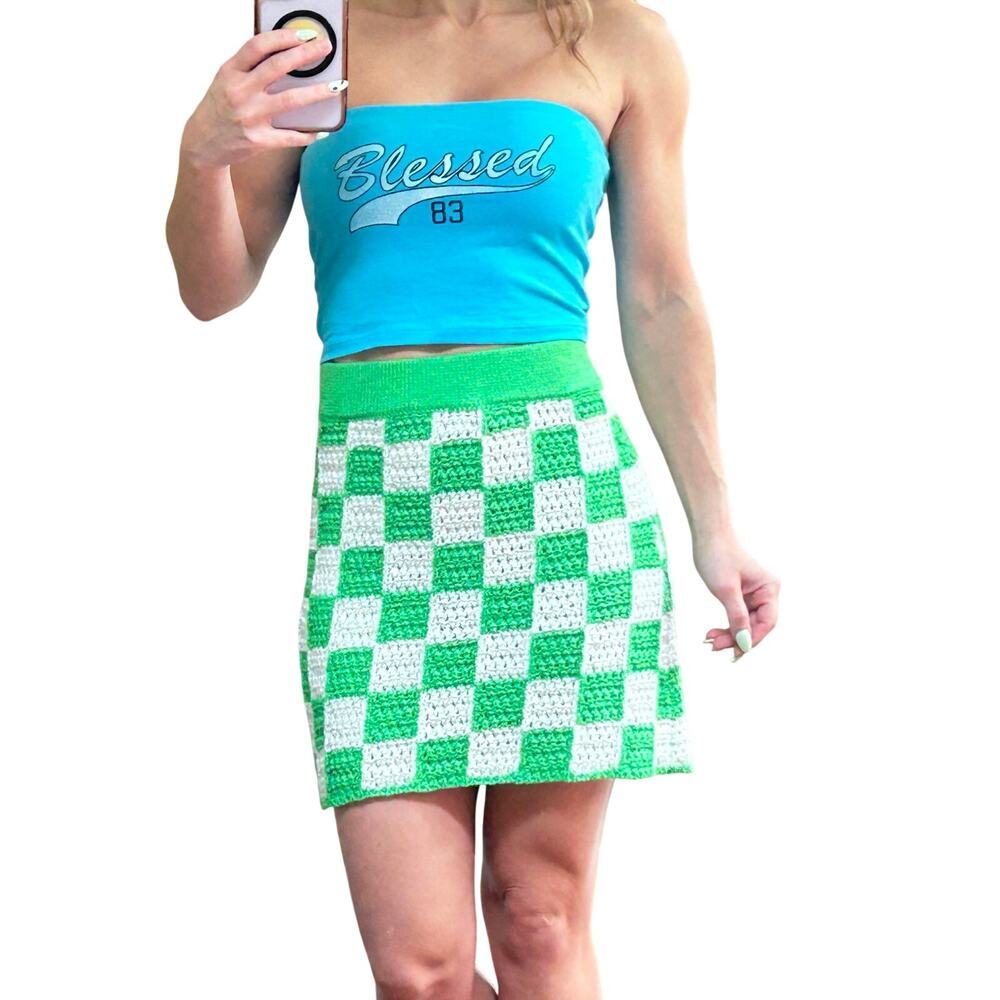 Frankies Bikinis Jasper Crochet Skirt in Jade Checker